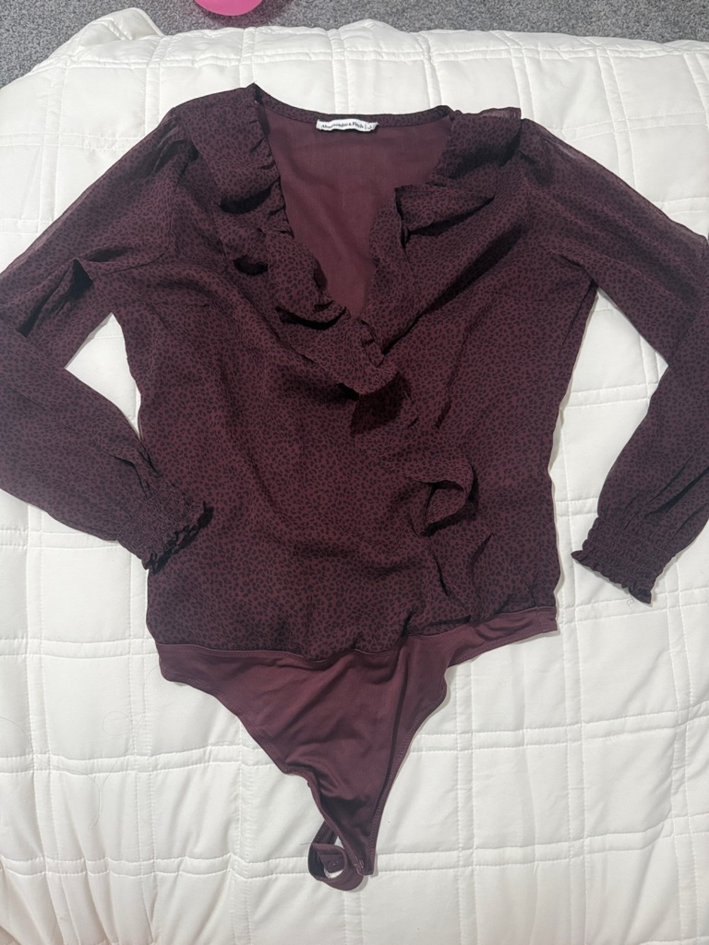 Abercrombie & Fitch Burgundy Ruffle Wrap Bodysuit